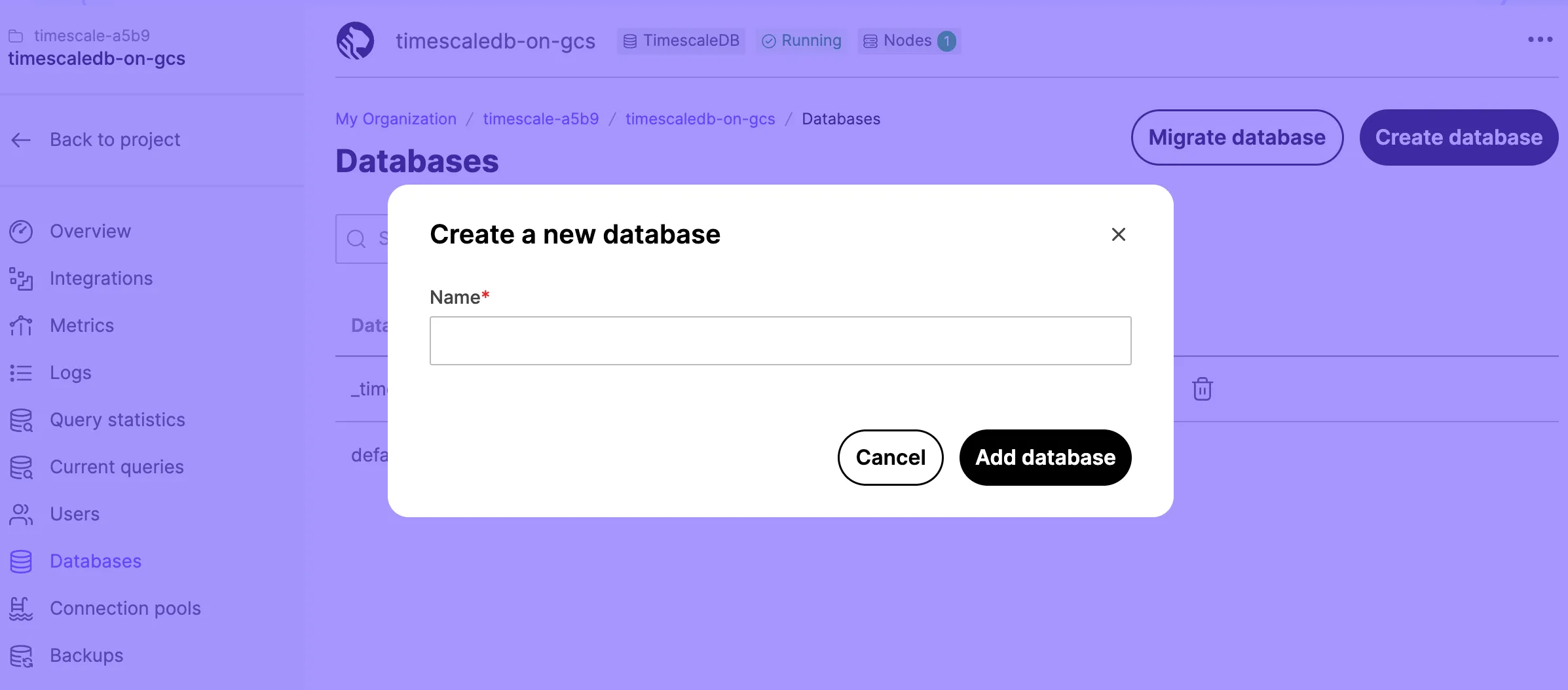Creating a database in MST portal